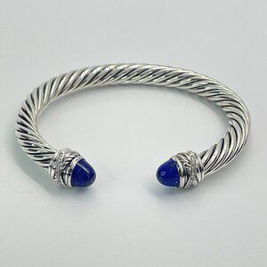 David Yurman 7mm Crossover Bracelet with Diamonds and Lapiz Lazuli